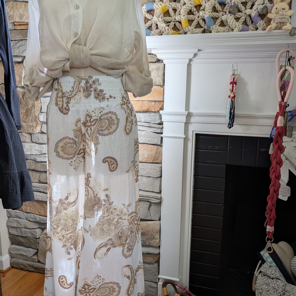 Chic Paisley Wide Leg Pants - Cream and Brown